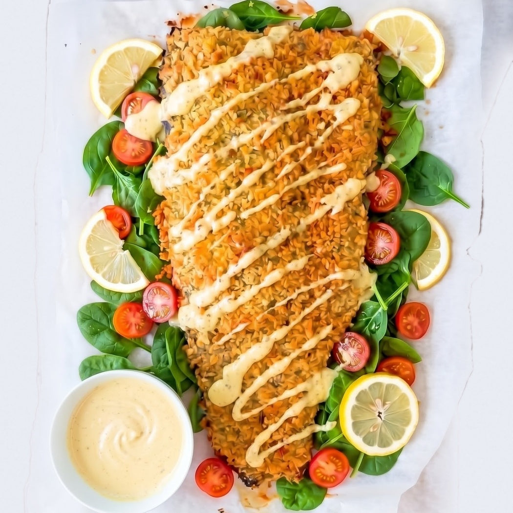 Panko Crusted Salmon with Lemon Butter Sauce