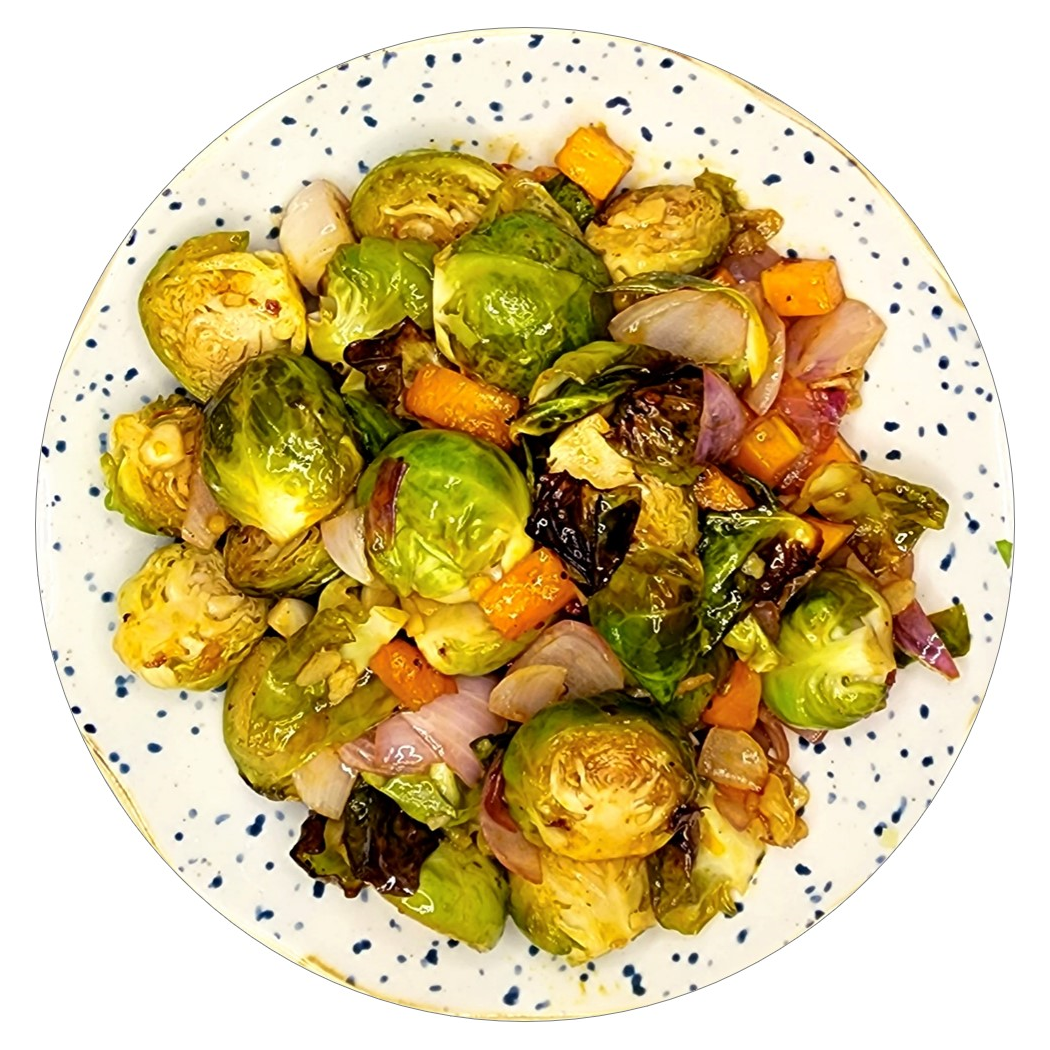 Maple Plum Coated Brussels Sprouts